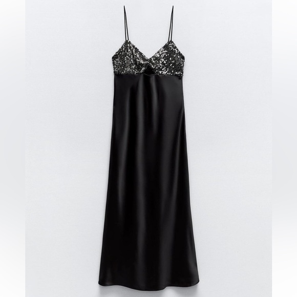 NWT Zara Sequin Satin Dress - Picture 6 of 7